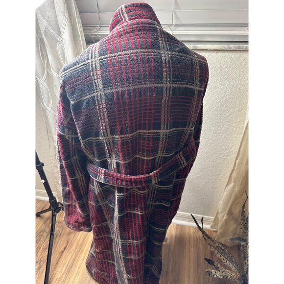Men’s Majestic International Red & Gray Plaid Cotton Bathrobe O/S  Pockets Thick - Picture 7 of 10